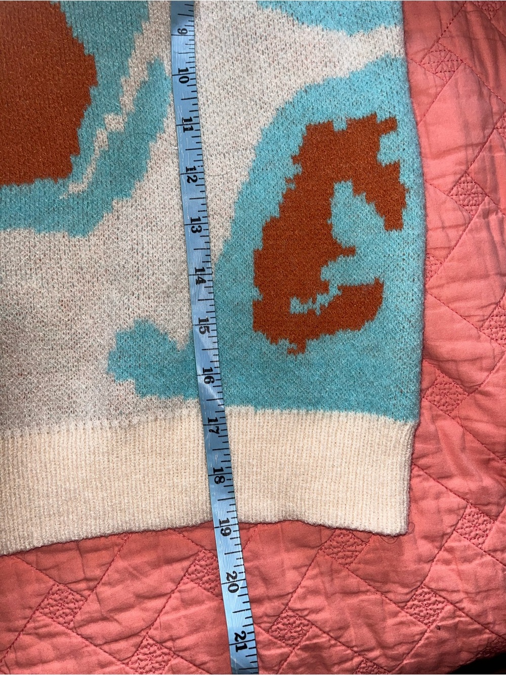 Cream Sweater with Blue and Rust Abstract Pattern - Picture 5 of 5
